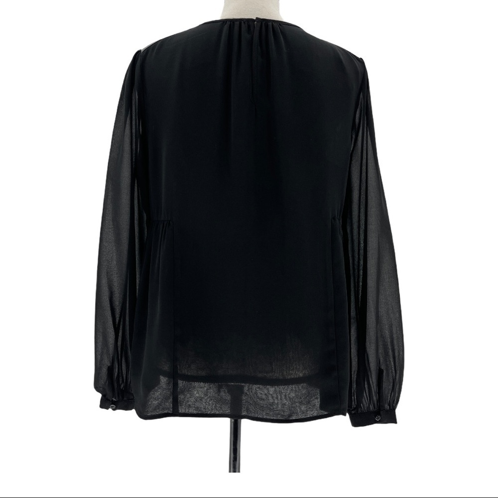 Zara Basic Black Panel Shoulder Sheer Blouse Sz L - image 3